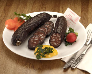 Traditional German Blutwurst (blood sausage) served sliced