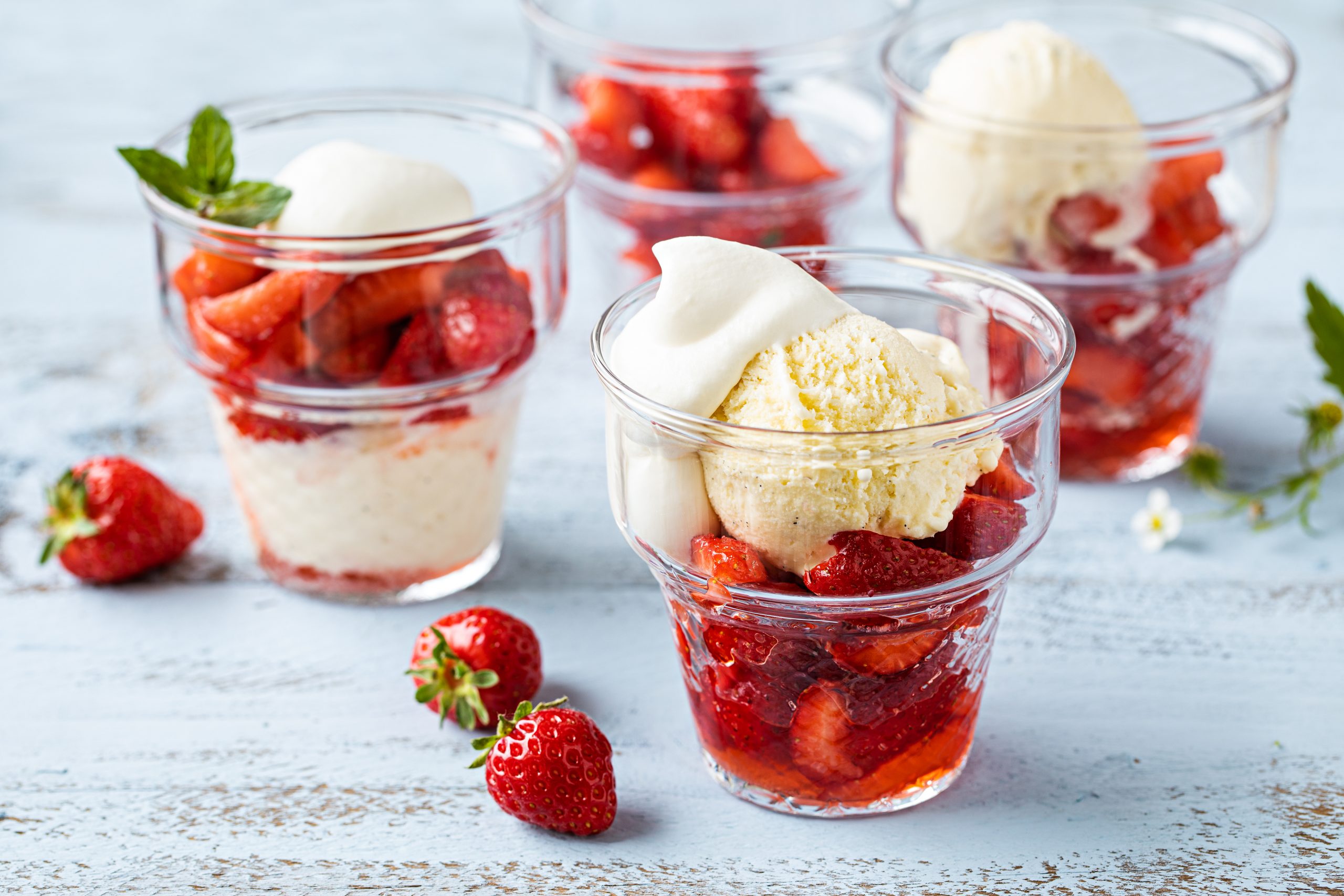 Vanilla, strawberry, and lemon coupe dessert at Restaurant Löwen Pfungen