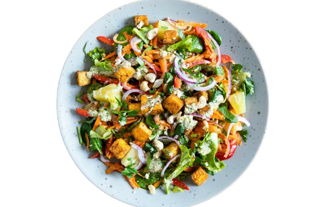 Fruchtiger Thai Salat mit Tofu – colorful Thai salad with tofu, fresh vegetables, and herbs